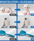 Before and after fix demonstration with Fast Bonding Top Notch Clear Silicone Glue For Silicone Rubber And TPU TPE TPR Crafts Waterproof Liquid Adhesive For Models Toys And Crafts With Six Applicator Nozzles 100g showing toy, phone, and spatula repairs.