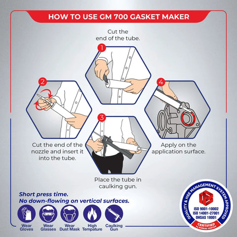 Instructions for using Heavy Duty High Temp RTV Silicone Gasket Maker And Sealant For Auto And Machinery That Handles Serious Heat