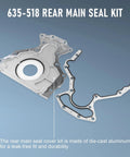 Rear Main Seal Kit For GM V8 Engines 4.8L 5.3L 6.0L 6.2L Fits Chevy Tahoe Suburban Silverado Express Avalanche Cadillac Escalade GMC Yukon Sierra Savana Replacement Replaces 635518 12633579 12639250 shown with die-cast aluminum cover and gasket.