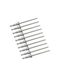 Trim Clip Studs 10Pcs For Buick Cadillac Pontiac GMC Window Regulator Rivets laid out in a row, showing metal material and design.