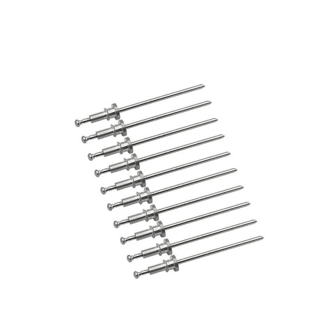 Trim Clip Studs 10Pcs For Buick Cadillac Pontiac GMC Window Regulator Rivets laid out in a row, showing metal material and design.