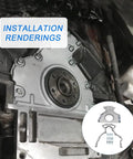 Rear Main Seal Kit For GM V8 Engines 4.8L 5.3L 6.0L 6.2L Fits Chevy Tahoe Suburban Silverado Express Avalanche Cadillac Escalade GMC Yukon Sierra Savana Replacement Replaces 635518 12633579 12639250 installation view showing die-cast aluminum cover and gasket
