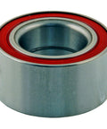 Economical Wheel Bearing Replacement With Tapered Roller Design for GM Vehicle, showing metal bearing with red seal, side view.