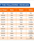 Compatibility chart for 513288 Front or Rear Wheel Hub Bearing Assembly Pair showing vehicle makes and models.