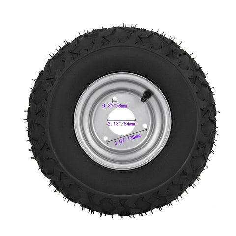 ATV Go Kart Tires and Rims 145x70-6 Iron Wheels 90CC, rubber tire with metal wheel showing 3-hole hub