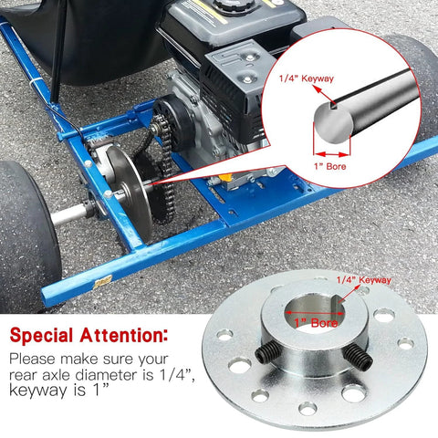 Rear Steel Sprocket Drum Brake Hub With One Inch Bore And One Quarter Inch Keyway Plus Hardware Kit For Predator 212cc And 196cc Go Karts