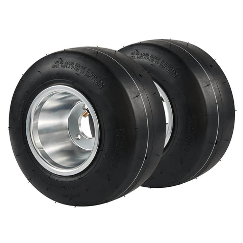 Go Kart Front Wheels 10x4.5-5 with Aluminum Alloy Rims and Rubber Tires 2 Pack 3 Bolt Pattern 1.57in Hub Fit Replacement Set