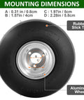 Close-up of Go Kart Tires and Wheels, Rear Wheel 11"x7.1"-5" with mounting dimensions and rubber slick tire on aluminum wheel.