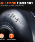 Close-up of Go Kart Front Wheels 10x4.5-5 with Aluminum Alloy Rims showing high-elasticity, wear-resistant rubber tire texture.