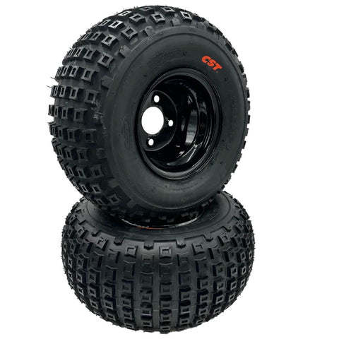 Set of 2-18x9.50-8 Knobby Wheel Assembly, black rubber tires with metal wheels, for go karts and small ATVs