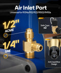 VIVOHOME vacuum pump inlet port with brass fittings, 1/2" ACME and 1/4" SAE, blue housing, anti-backflow design.
