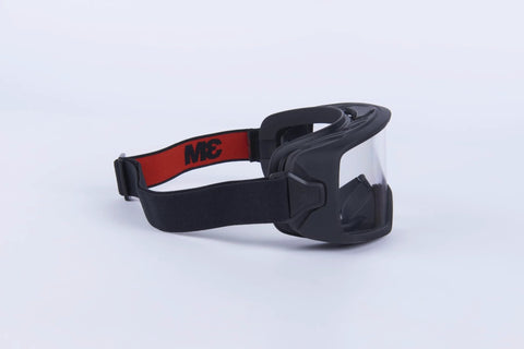 Angled view of GoggleGear 3000 Series Z87.1 Anti Fog Anti Scratch Safety Goggles with TPV shroud and adjustable strap.