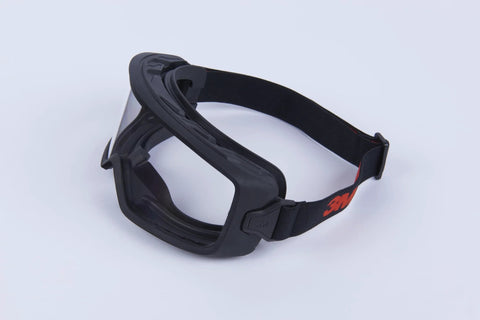 GoggleGear 3000 Series Z87.1 Anti Fog Anti Scratch Safety Goggles with TPV Shroud, angled view showing strap and lens.