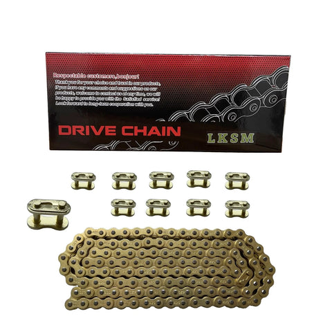 Gold 420 Motorcycle Chain 132 Link Standard Roller Chain With 10 Master Links For 100cc 110cc 125cc Dirt Pit Bike ATV Quad Go Kart Mini Bike Scooter