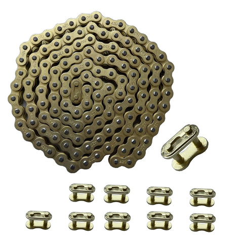 Gold 420 Motorcycle Chain 132 Link Standard Roller Chain With 10 Master Links For 100cc 110cc 125cc Dirt Pit Bike ATV Quad Go Kart