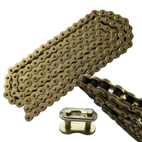 Gold 420 Motorcycle Chain 132 Link Standard Roller Chain With 10 Master Links For 100cc 110cc 125cc Dirt Pit Bike ATV Quad Go Kart Mini Bike Scooter Built From High Tensile Steel For Tough As Nails Durability And Corrosion Resistance
