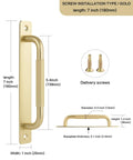 Gold 7-inch barn door handle 2-pack with backplates, screws, and knurled grip, perfect for sliding closet doors and cabinets.