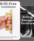 Gold Finish 4 Pack Self Adhesive Cabinet Door Handles No Drill Hardware for easy installation, highlighting no-drill feature.