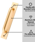 Gold Aluminium Alloy Sliding Barn Door Handle Set With 2 Pulls And 4 Screws 5.8 Inch Length featuring rounded corners and pre-drilled holes.