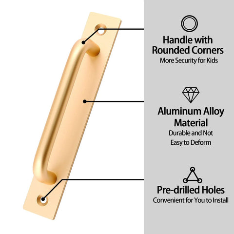 Gold Aluminium Alloy Sliding Barn Door Handle Set With 2 Pulls And 4 Screws 5.8 Inch Length featuring rounded corners and pre-drilled holes.