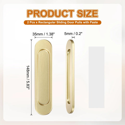 Two Pack Self Stick Oval Sliding Door Pulls In Gold Aluminum Alloy 5.83 Inch Long Cupboard Handles For Sliding Barn Doors