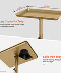 Gold Aluminum Salon Rolling Tray On Wheels With Adjustable Height For Hairstylists featuring large capacity tray and solid iron base