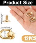 Rotatable Ball Post Head Buttons Set of 12 Pieces with D Ring Metal Rings in hand, showing gold tone finish and size details