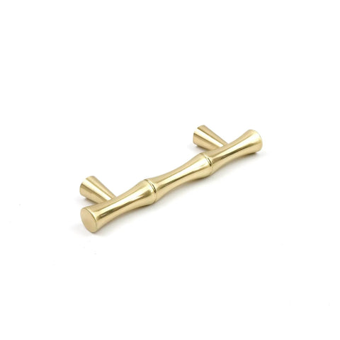 Aluminum Alloy Bamboo Shape Cabinet Handles 2 Pack Drawer Pulls 3.7 Inch Length 2.5 Inch Center To Center Hole Distance Gold Brass Retro Antique Finish