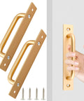 Gold Aluminium Alloy Sliding Barn Door Handle Set With 2 Pulls And 4 Screws 5.8 Inch Length 148mm Overall 25mm Wide 128mm Hole Centers