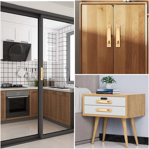 Gold Aluminium Alloy Sliding Barn Door Handle Set With 2 Pulls And 4 Screws 5.8 Inch Length installed on doors and furniture