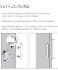 Installation diagram of 12-Inch Gold Barn Door Handle Kit with Latch Lock Set for closet sliding doors, showing drill placement and assembly.