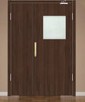 Scene showing a brown sliding closet door with a gold handle from the 2 Pack Gold 7 Inch Barn Door Handles For Sliding Closet Doors With Backplates.