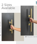 12-Inch Gold Barn Door Handle Kit With Latch Lock Set For Closet Sliding Doors, shown in use on a black door
