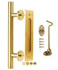 12-Inch Gold Barn Door Handle Kit With Latch Lock Set For Closet Sliding Doors, Includes Pull Handle, Flush Plate, Matching Gold Screws