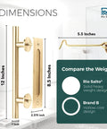 Gold Barn Door Handle Kit With Latch Lock Set Brass Finish For One Door Closet Sliding Doors Includes Twelve Inch Pull Handle Bar And An Eight Point Five Inch Flush Pull Plate Matching Gold Screws Two Three Eight Inch Round Pads And A Five Point Five