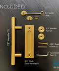 12-Inch Gold Barn Door Handle Kit With Latch Lock Set For Closet Sliding Doors, Includes Pull Handle, Flush Plate, Matching Gold Screws