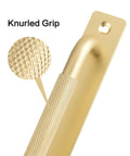 Close-up of gold door handle showing knurled grip feature, part of 2 Pack Gold 7 Inch Barn Door Handles For Sliding Closet Doors With Backplates.