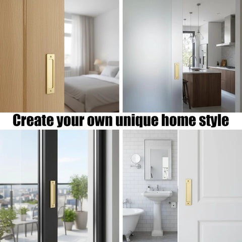 2 Piece Sliding Barn Door Closet Handles Set With Gold Coating installed in various home settings