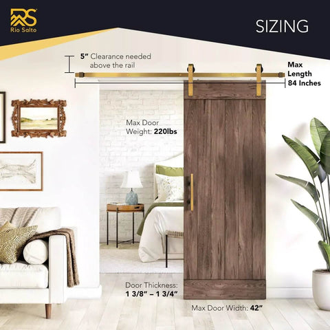 Gold Barn Door Hardware Kit With 84 Inch Track For 7 Foot Sliding Door Modern Brushed Brass Finish Includes All Mounting Hardware For One Door Adjustable Track From 39.35 Inches To 84 Inches