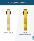 Comparison of light gold and gold finishes for barn door hardware, showing different color options for handles.