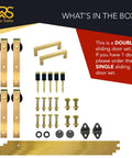 Gold Mini Barn Door Hardware Kit 7Ft Track With Handles for Double Doors and Cabinets contents