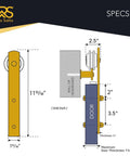 Technical specifications of Gold Barn Door Hardware Kit for 59 Inch Track with measurements in inches shown.