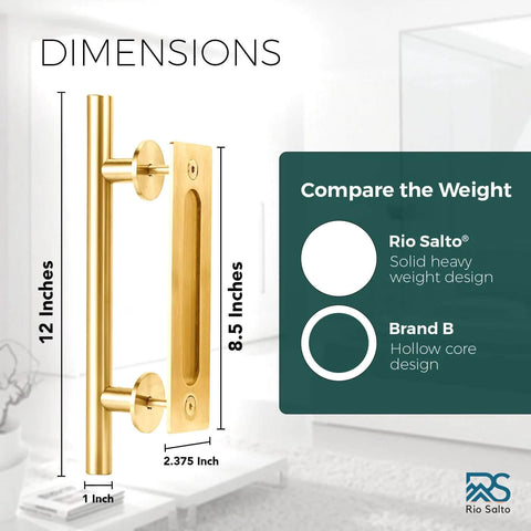 Big Wheel Barn Door Hardware Kit For Sliding Track Set With Large Rollers And Gold Finish Handle Bar dimensions and weight comparison