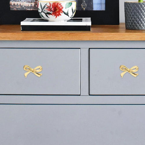 Gold Bow Knobs For Dresser Set Of 4 Brass Drawer Knobs Decorative Vintage Gold Handles on gray dresser drawers