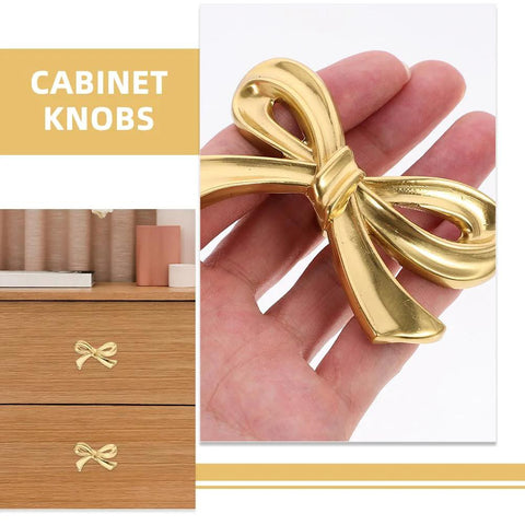 gold bow dresser knobs SHENGDING Pulls for Drawers Solid Bow Cabinet Bow for Bow Drawer Pulls Decorative Handle Kitchen Cabinet Knobs Dresser Drawer Hardware (4 Pieces) Refresh your decor with our elegant bow shaped drawer knobs Gold Bow Pulls for Drawers
