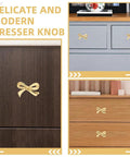 Gold Bow Knobs For Dresser Set Of 4 Brass Drawer Knobs Decorative Vintage Gold Handles on wood and blue dressers