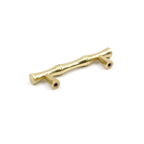 Aluminum Alloy Bamboo Shape Cabinet Handles 2 Pack Drawer Pulls 3.7 Inch Length 2.5 Inch Center To Center Hole Distance Gold Brass Retro