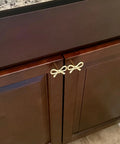 Cabinet with 2 Pack Solid Brass Bow Drawer Knobs In Gold, Vintage Cabinet Hardware For Kitchen, Elegant Bow Style