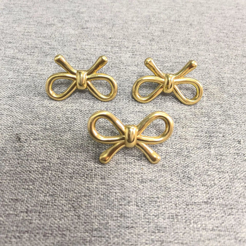 2 Pack Solid Brass Bow Drawer Knobs In Gold, Vintage Cabinet Hardware For Kitchen, Dresser, Elegant Bow Style, Set of Three