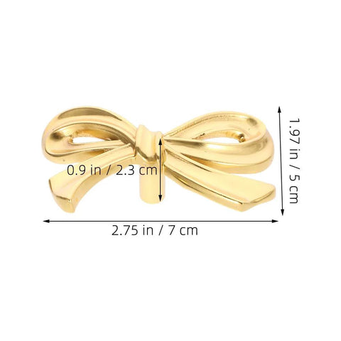 Gold Bow Knobs For Dresser Set Of 4 Brass Drawer Knobs with measurements shown, decorative vintage gold handles for cabinets and wardrobes.